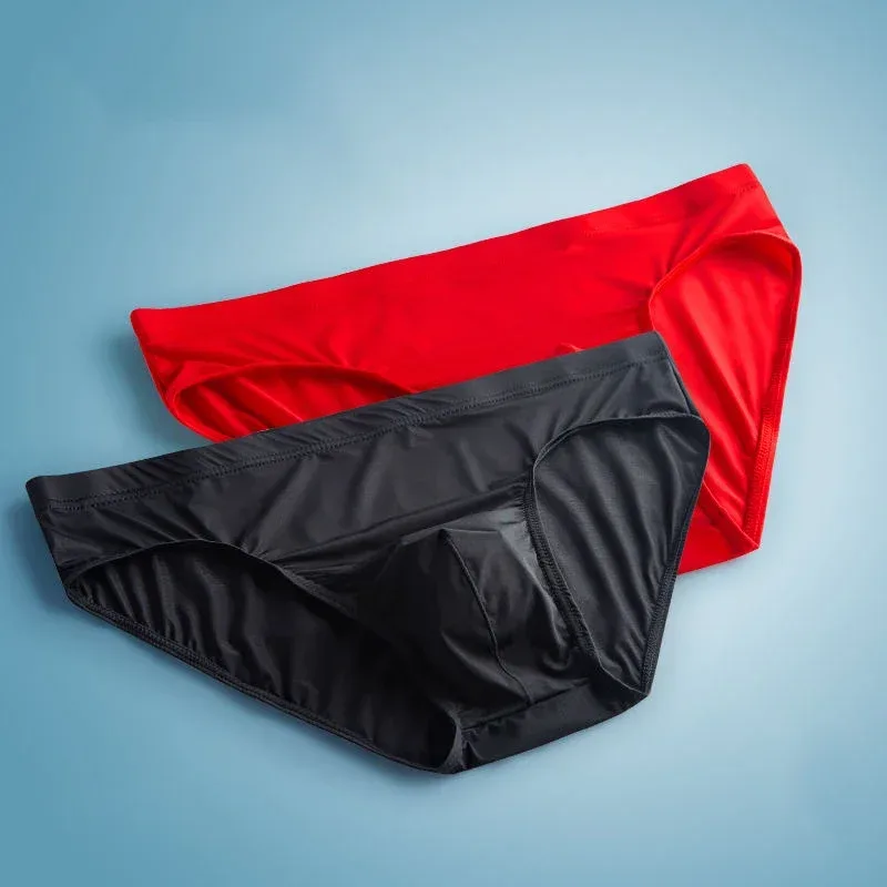 2pcs Ice Silk Men Bulge Pouch Briefs Silk Smooth Nylon Underwear Low Waist U Convex Male Panties Europe Size M-XXL — image 14