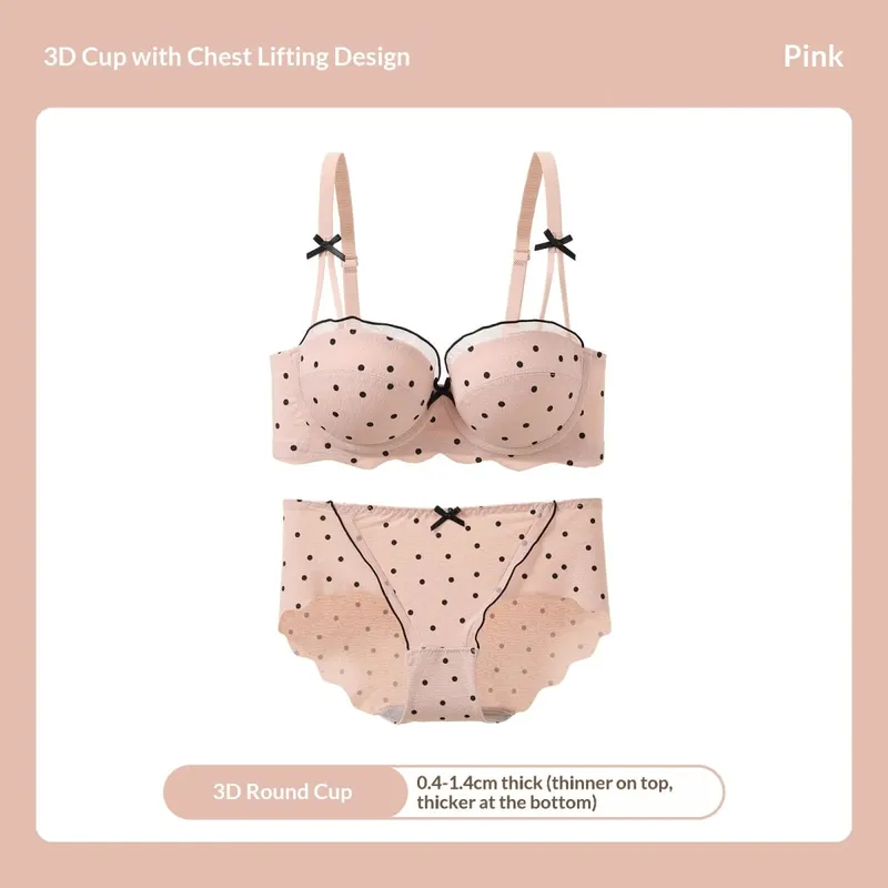 Ensemble deux pièces soutien-gorge en dentelle à pois, petit buste, Anti-affaissement, Collection de seins latéraux, ensemble de Lingerie confortable sans fil — image 7