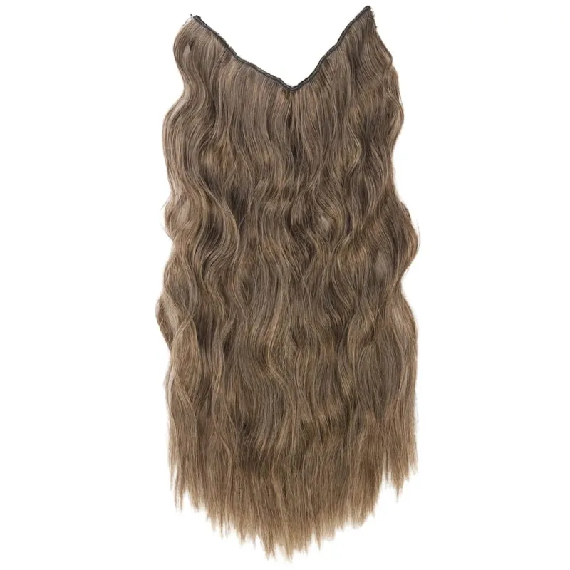 Black Halo Hair Extensions with Invisible Wire Adjustable Size 22inch Long Synthetic Wavy Curly Hairpieces for Women No Clip — image 17