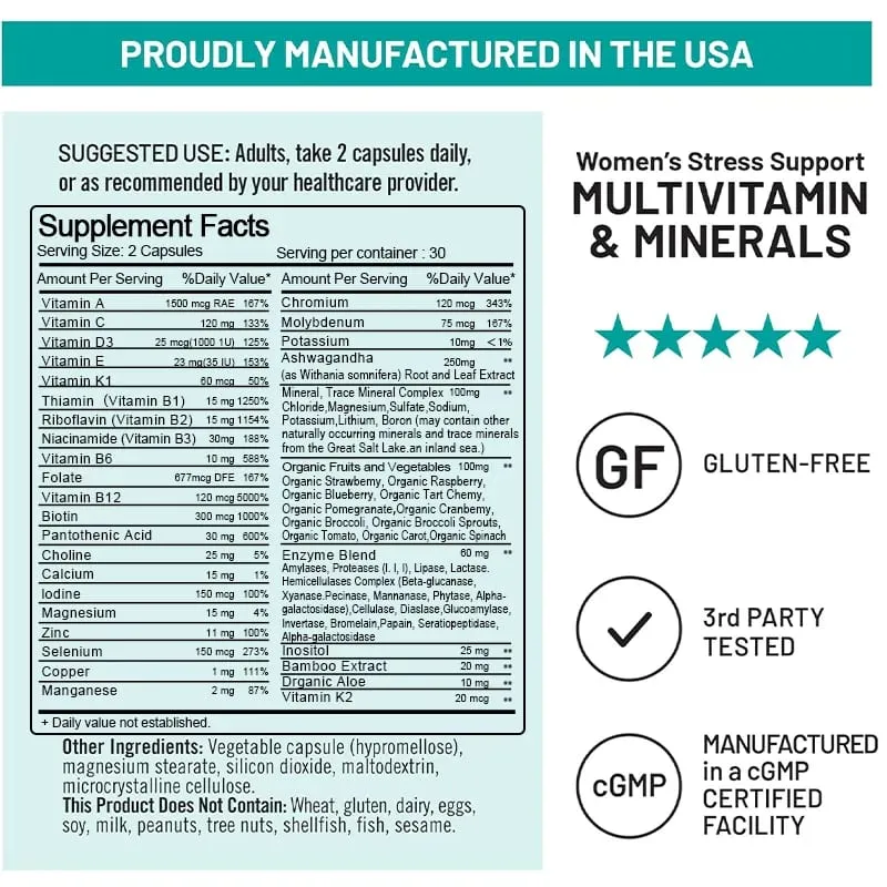 Multivitamin for Women Organic Whole Foods & Natural Minerals - B-Complex Vitamin C D3 K2 for Stress Immunity Hair Skin & Nails — image 4