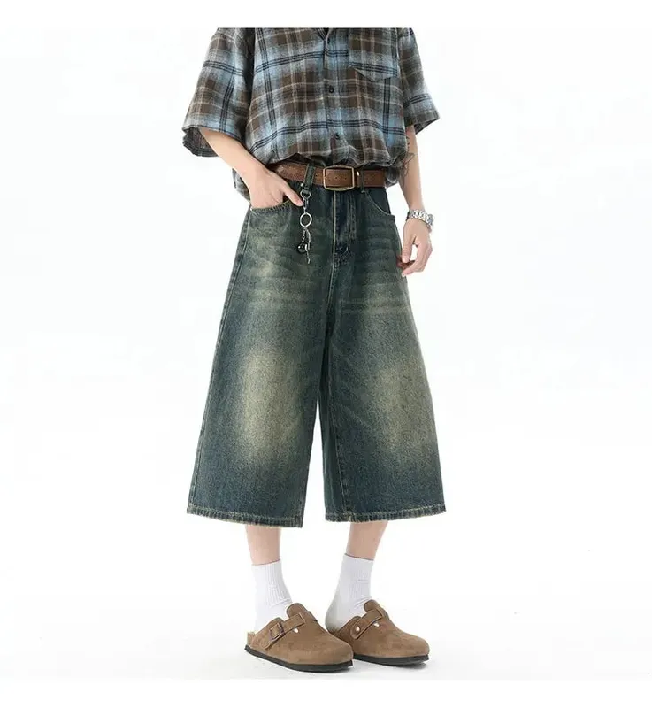 Více kapes Cargo Kalhoty Léto Krátké Džíny Kalhoty Hip Hop Streetwear Baggy Džínové šortky Běžné Široké nohavice Capris Kalhoty 5XL-M — image 5