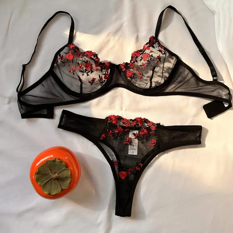 Seksi Dantel İç Sütyen ve Külot Setleri Kadın İç Giyim Çiçek Nakış Bralette Seti — image 13