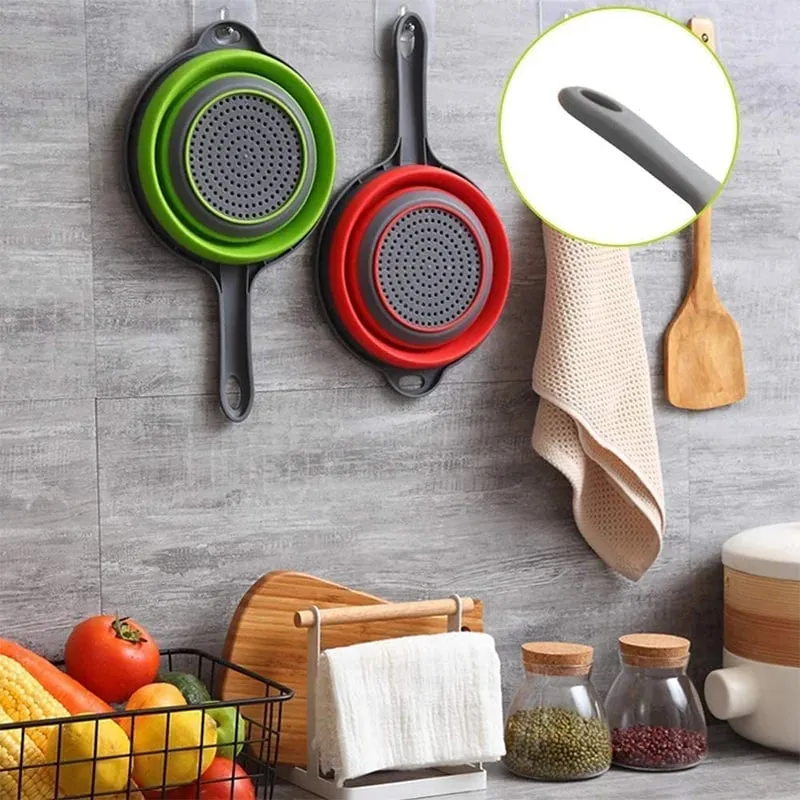 Silicone Collapsible Colander with Handle Kitchen Folding Strainer Colander for Draining Pasta Vegetable Fruit JT111