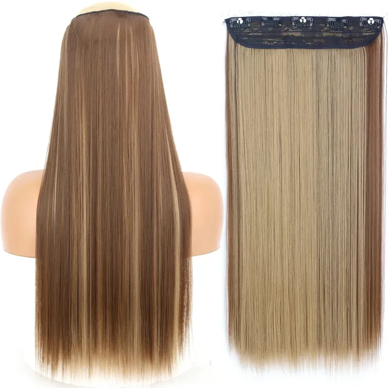 32inch Synthetic Hair Extensions One Piece 5 Clips Long Straight High Temperature Fiber Black Brown Hairpiece — image 19