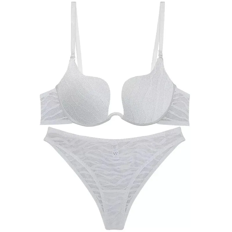 Women Sexy Push Up Bra Set Elegant Zebra Stripes Thin Lingerie Underwear See Through Bra and Panty Set — image 7