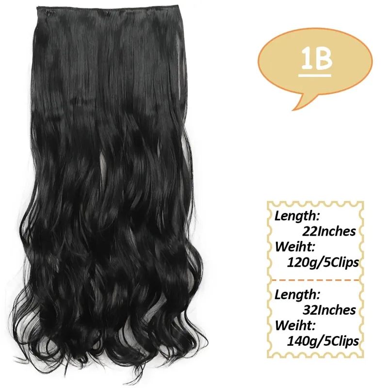 5 Clips Long Wavy Clip In Hair Extensions Synthetic Heat Resistant One Piece False Blonde Hair Black Brown Hairpiece For Women