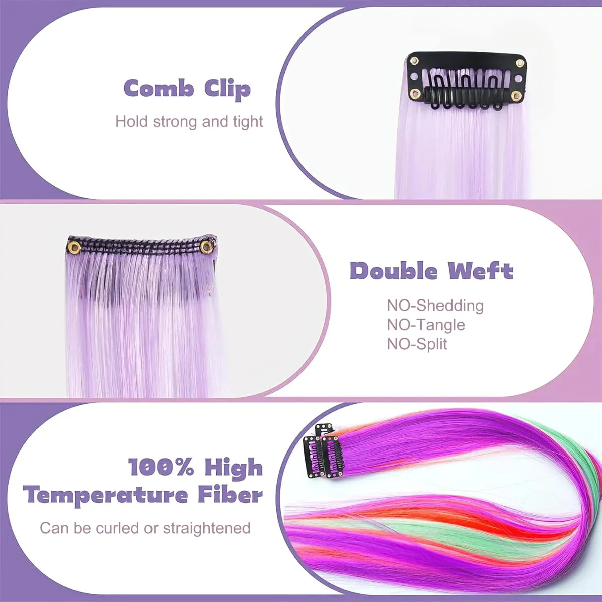 Hair Extensions Clip in 22 Inch Colored Hair Extensions Party Highlights Long Straight Synthetic Hairpieces for Women Kids Girls — image 10