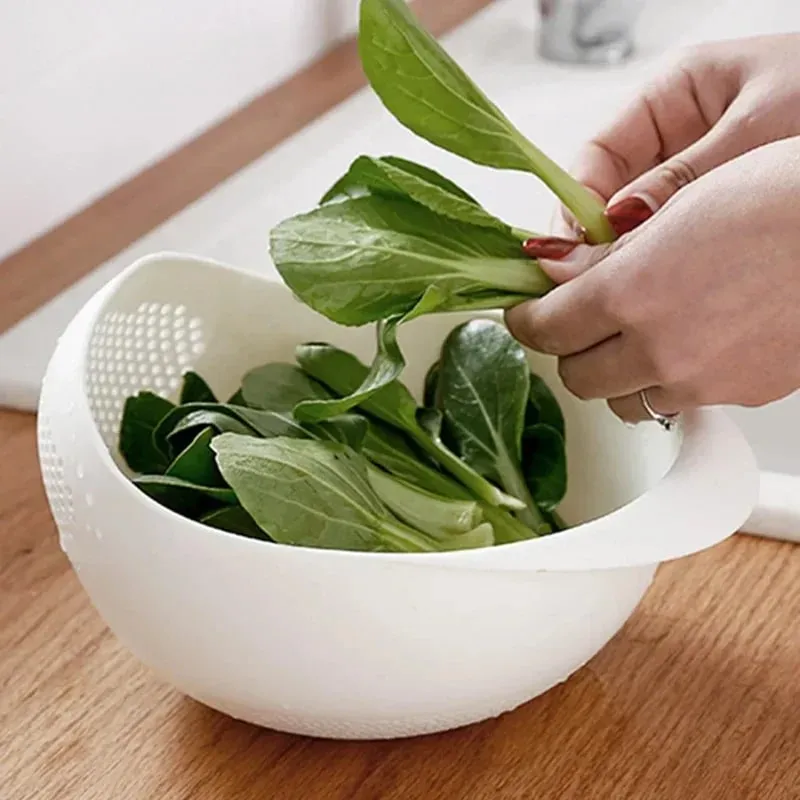 1pc - Plastic Drain Basket Filter Rice Bowl Drain Basket Fruit Bowl Laundry Basket Handle Home Kitchen Organizer