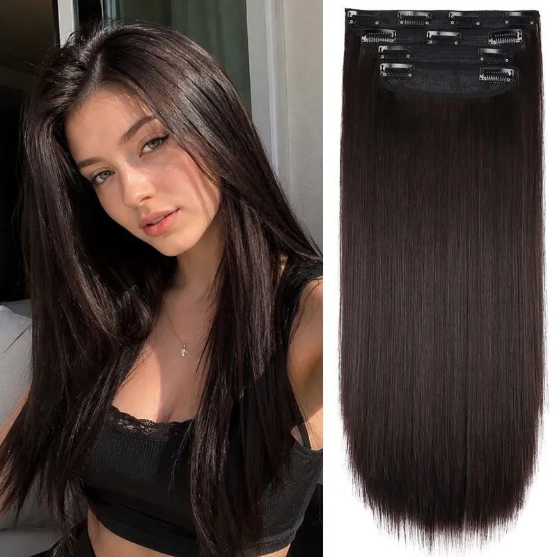 Synthetic Clips In Hair Long Wavy Clip In Hair Extensions 4Pcs/Pack 11Clips In Hair Pieces For Women 20Inch 200G Fake Hairpieces — image 23
