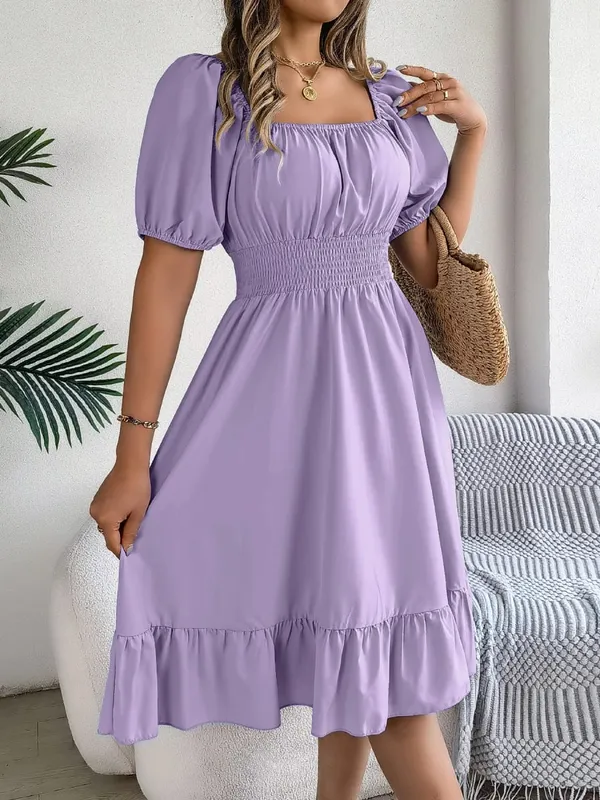 Spring Summer Elegant High Waisted Dress Square Neck Short Sleeved Ruffled Edge Long Dresses 2026 Valentine's Day Woman Clothing — image 16