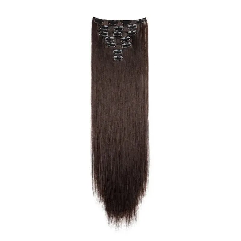 Synthetic 7 Pcs/Set Clip in Hair Extensions Natural Soft Hair Extensions 24 Inch Premium Long Straight Hairpieces for Women — image 10