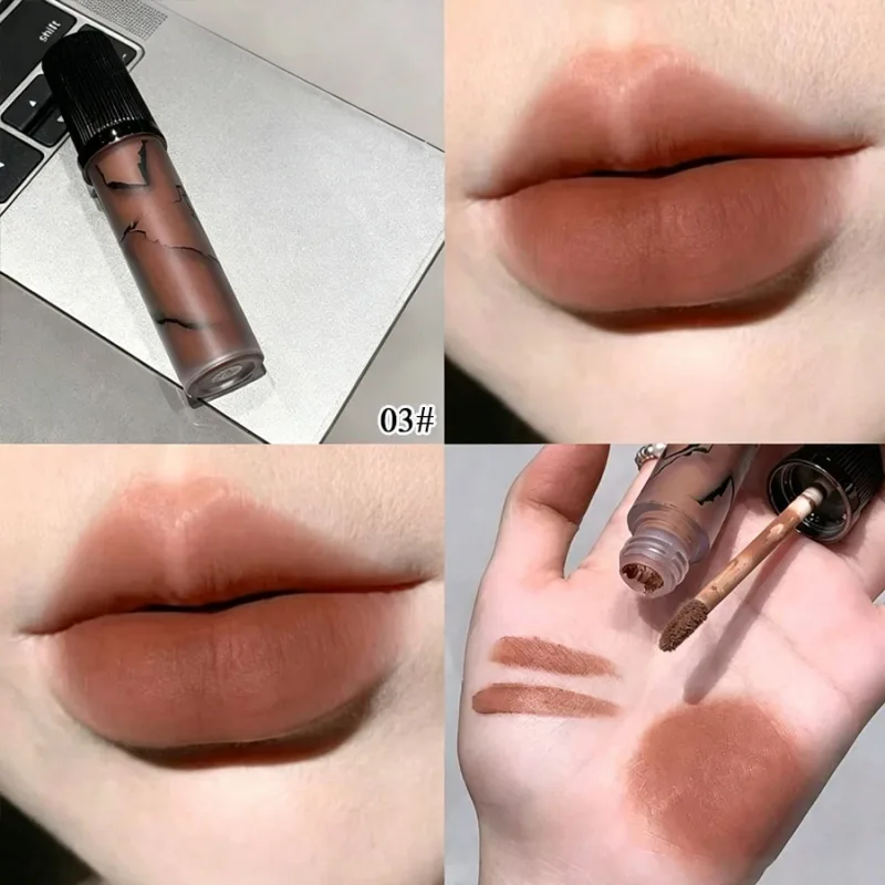 Mármore fosco labial lama veludo macio nevoeiro matiz labial de longa duração antiaderente copo cosméticos labiais