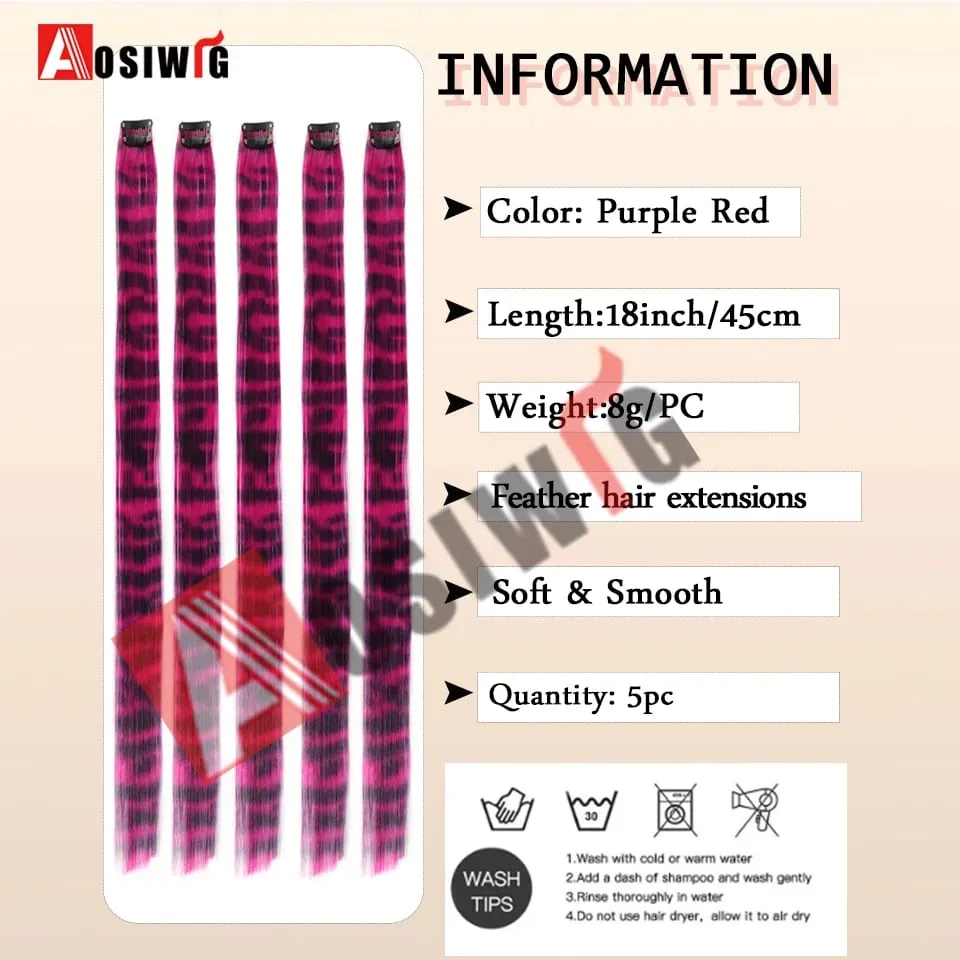 5PC Synthetic Feather Hair Extensions With Clips Heat Resistant Straight Hair Extensions Color Colored Black Hair Clip Womens 8G — image 4