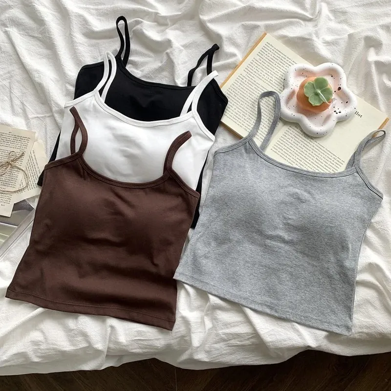 1PC Women's Spaghetti Straps Sleeveless Slim Camisole with Chest Pad Solid Color Sports Comfortable Vests Underwear Summer New — image 3