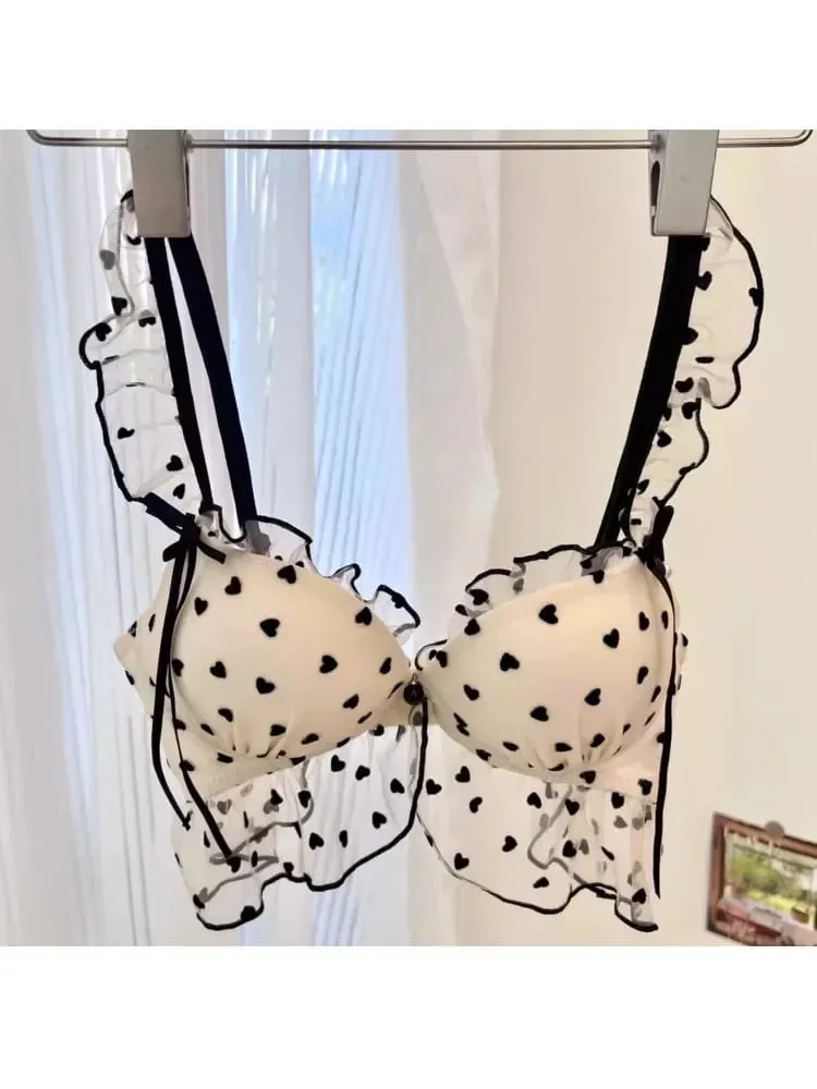 Japanese Mesh No-wire lace Underwear set Women's small breasts gather sexy pure desire sweet bra cute bra Panty SET TUSHY — image 3