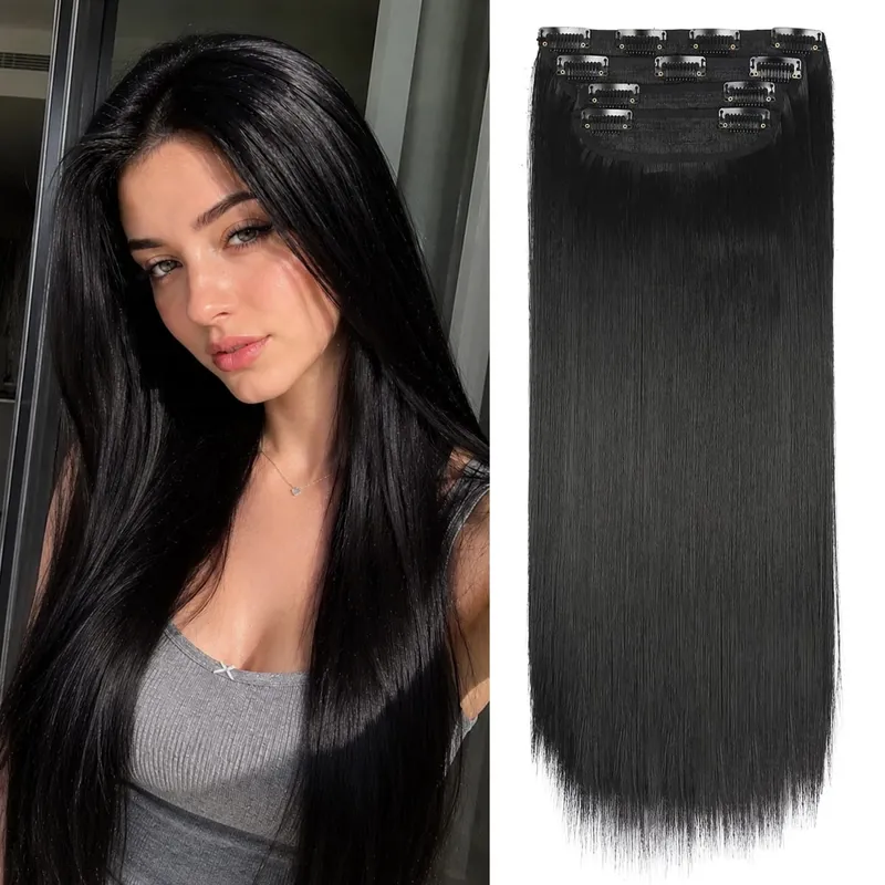 Synthetic Clips In Hair Long Wavy Clip In Hair Extensions 4Pcs/Pack 11Clips In Hair Pieces For Women 20Inch 200G Fake Hairpieces — image 20