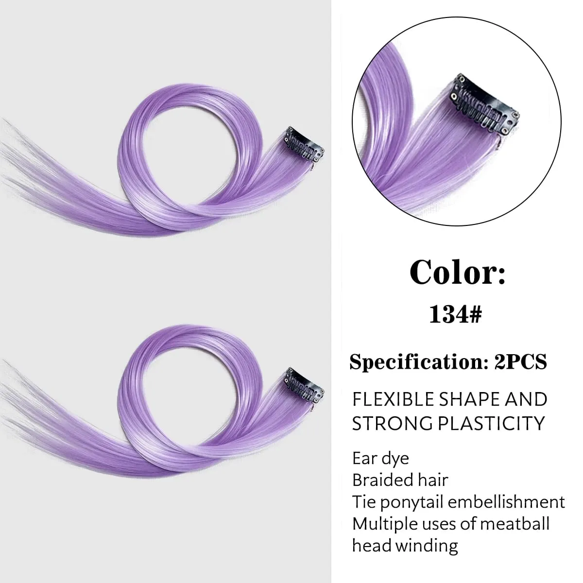 Synthetic Colored Clip In Hair Extensions Straight Highlight Hair Streaks Rainbow Hanging Hair Pieces Hairpiece For Women Party — image 11
