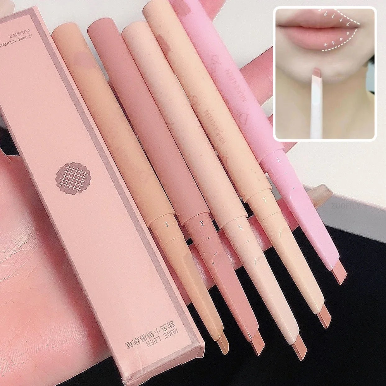 Matte Lip Liner Pen Long Lasting Contour Lipstick Non-stick Waterproof Smooth Velvet Lipliner Pencil Nude Pink Lip Tint Makeup