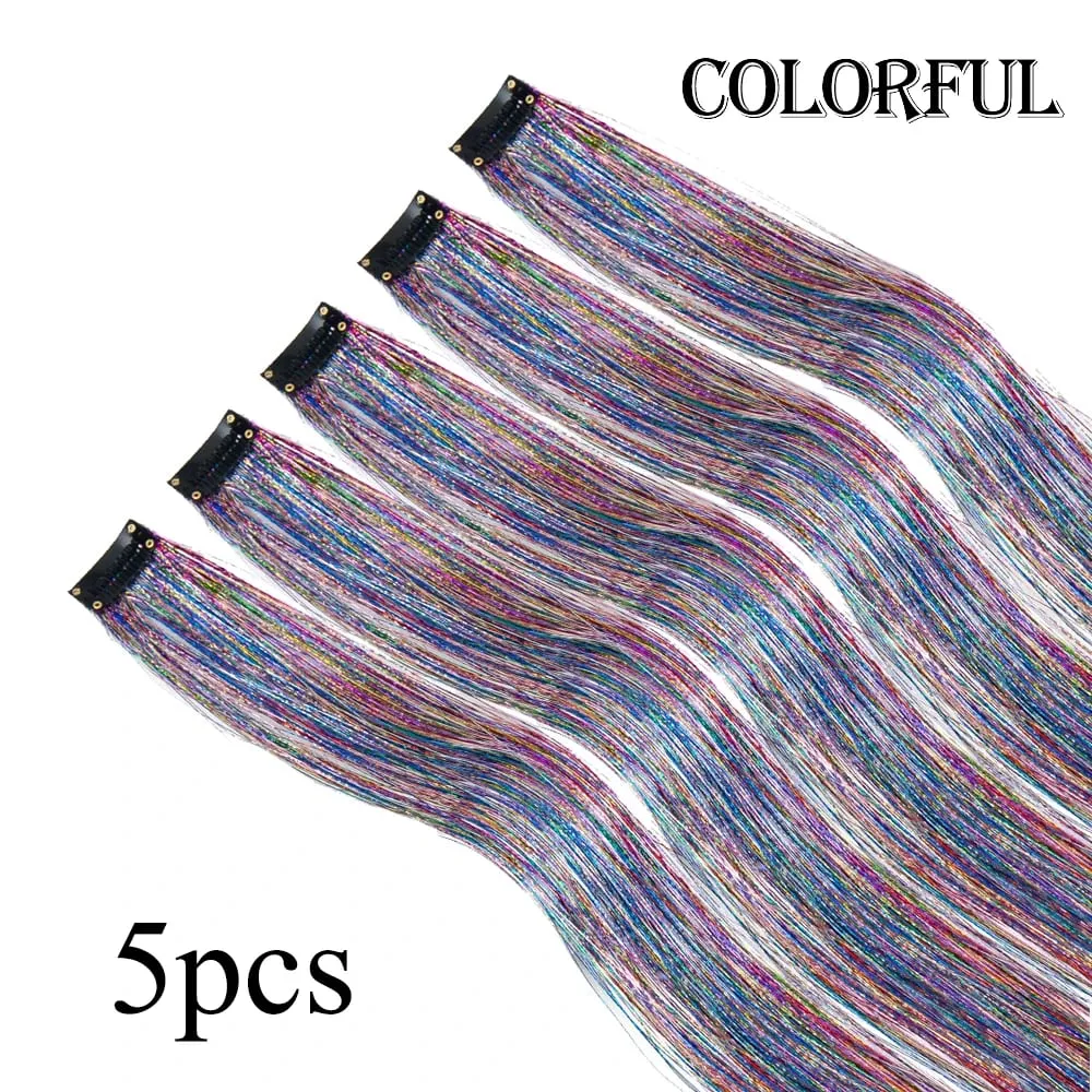 Wholesale 5Pcs/Pack Sparkling Shiny Hair Extensions Clip In Sparkle Shiny Hair Tinsel Rainbow Shiny Sparkle Hair Tinsel Pink/Red
