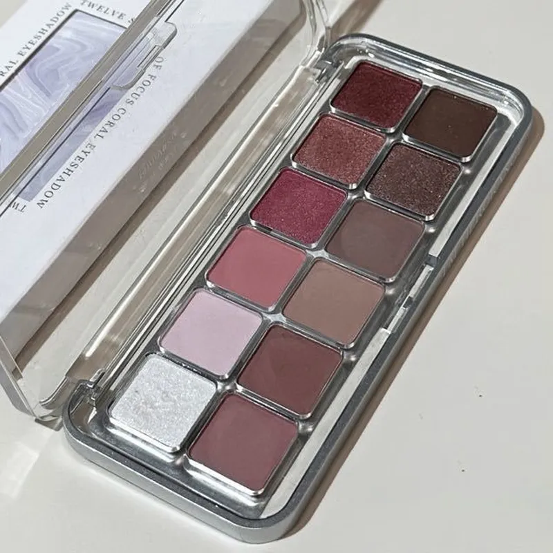 12 Color Eye Shadow Palette Matte Pearl Wine Red Eyeshadow Rose Brown Eyeshadow Glitter Shimmer Long-lasting Beginner Eye Makeup — image 6