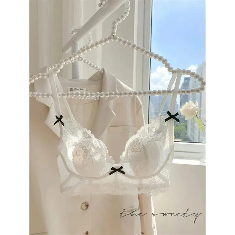 French Lace Lingerie Set Women Wirefree Minimizer Support Summer Ultra Thin Bra Large Chest Petite Look Bunny Ears — image 3