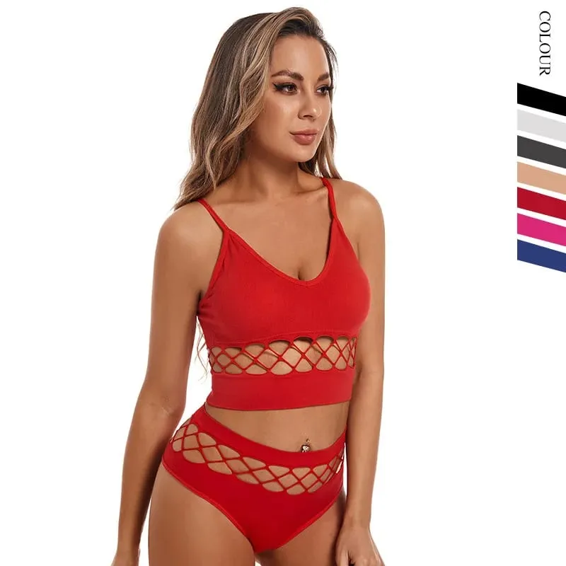 Set di lingerie sottile scavato per le donne Reggiseno push up con busto piccolo senza fili Canotta sportiva traspirante taglie forti — image 3