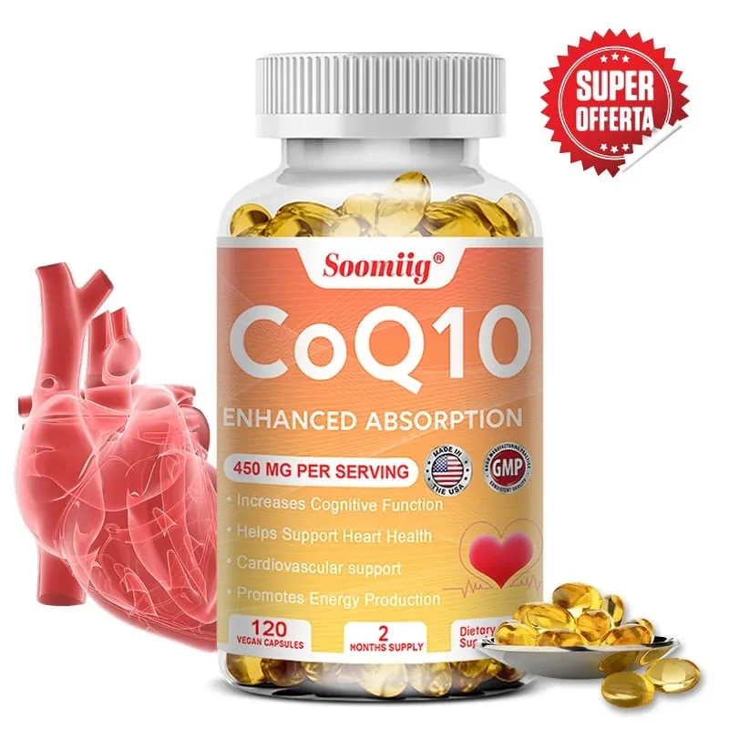 120pcs Q10 Coenzyme 450mg Capsules Cardiovascular and Heart Health Energy Vitamins Beauty and Health Promote Blood Circulation — image 1