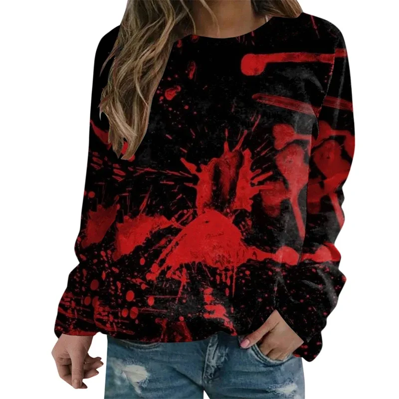 Sweatshirt Grafik Darah Keganasan Rekaan Pesta Halloween Pakaian Wanita Saya Baik Berdarah Wanita Sweater Wanita Seram Pullover Y2k — image 8