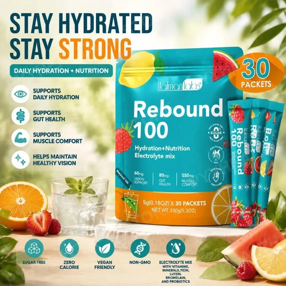 Hatmanlabs Rebound 100 Electrolyte Mix Powder Sugar Free with Potassium Magnesium Zinc Supports Muscle Comfort 30 Packets — image 2