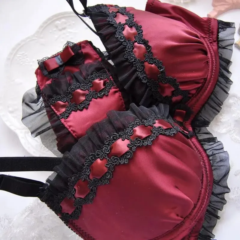 Sweet Small Fresh Deep V Thin Cup Underwear Hollow Flower Embroidery Bra Set Has Large Size A-E Cup Lingerie Panty Suit — image 2