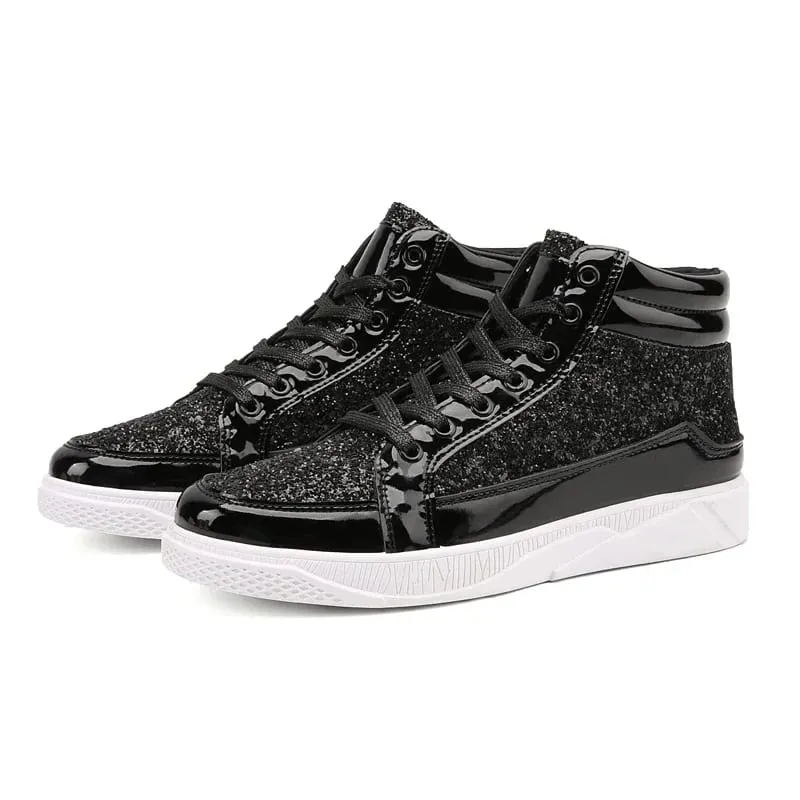 Man's Casual Shoes High-tops Silver Glitter Bling Platform Sneakers Men Non Slip Skateboard Shoes Zapatillas Hombre