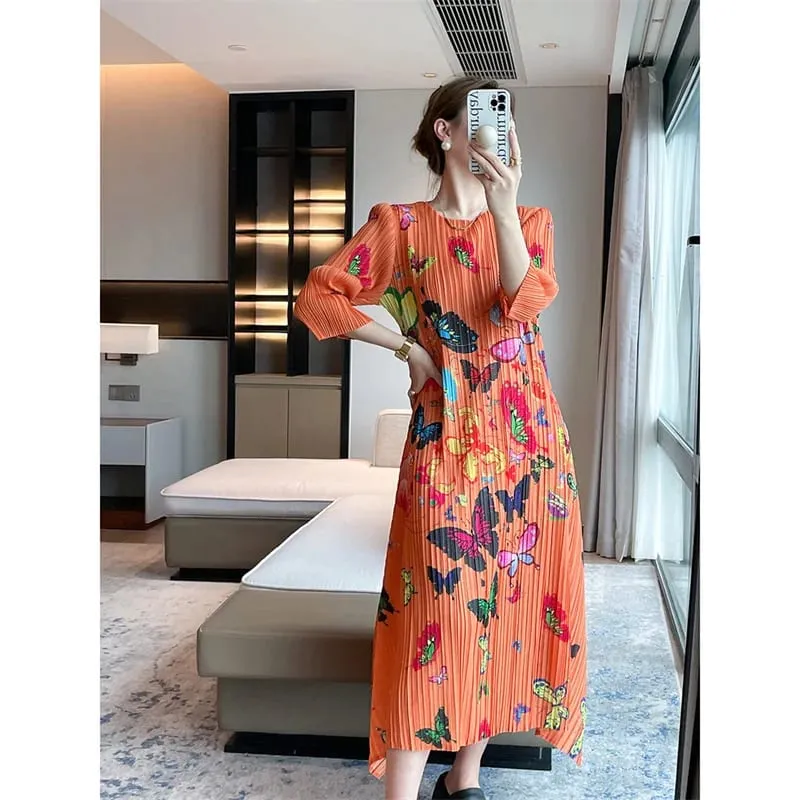 Miyake Long Dress Pleated Evening Dresses Printed Female Summer Pleated Joker Fashion Light Luxury Elegant Ladies Style Dress — image 6