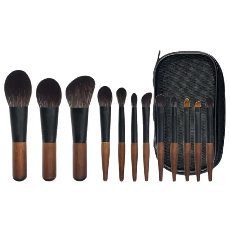 12pcs Travel Makeup Brushes Eyeshadow Brush Powder Blusher Liquid Foundation BB Cream Brush Portable Make Up Brush with Bag