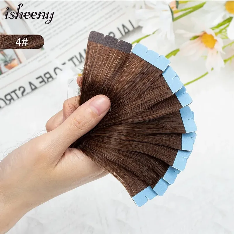 Blonde Mini Tape in Human Hair Extensions 12-24 Inches Seamless Adhesive Tape Hair on Glue 10pcs/pack Natural Straight Hair