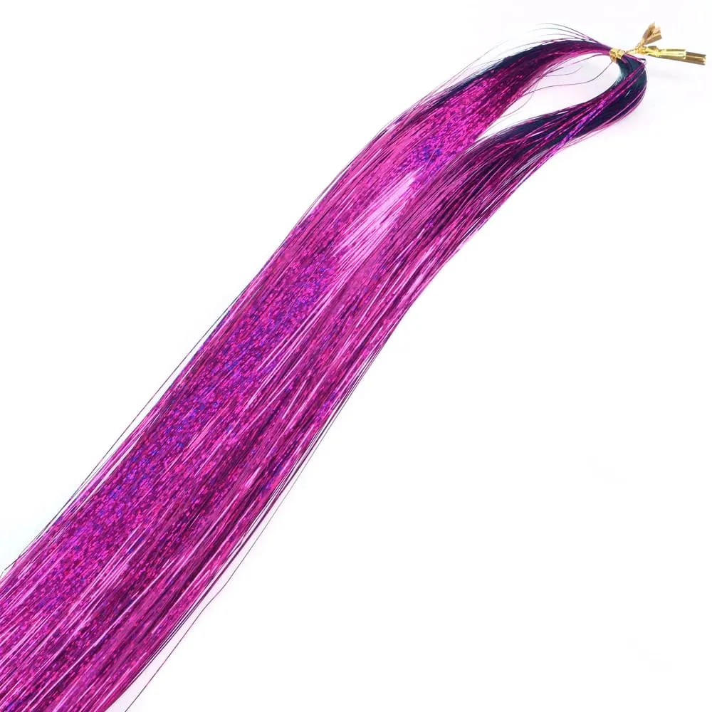 110cm Colorful Shiny Threads Glitter Hair Tinsel Kit Gold Purple Blue Silk Hair Glitter String Extensions Accessories for Women — image 9