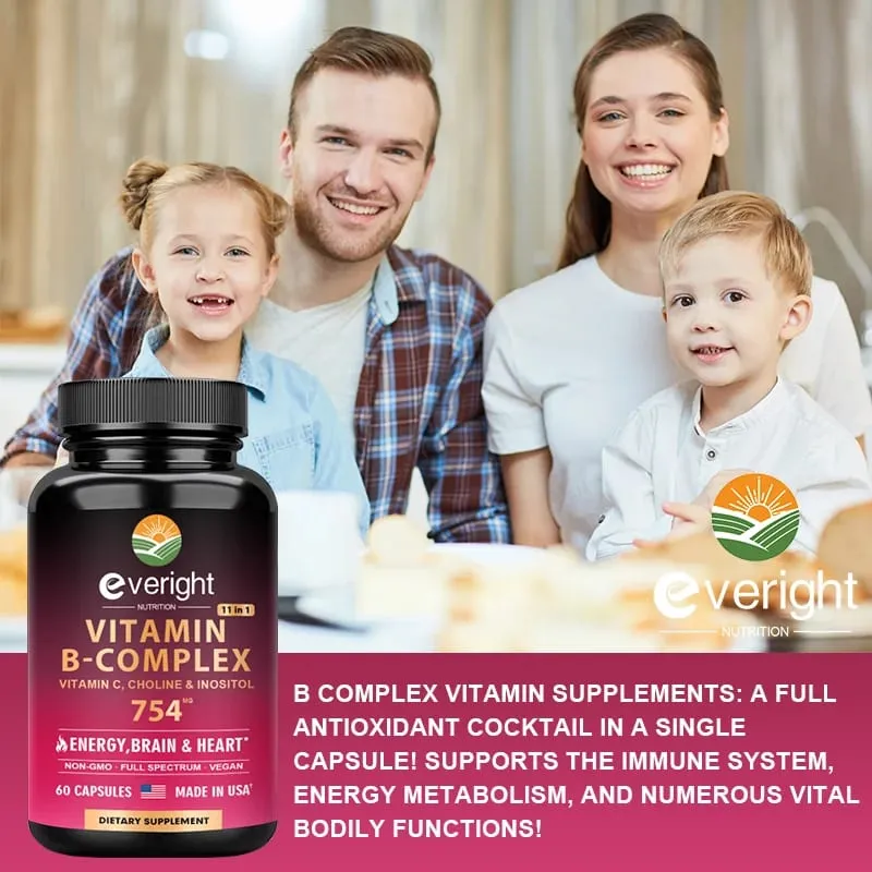 Vitamin B Complex for Energy Brain & Heart Support - with B1 B2 B3 B5 B6 B7 B8 B9 B12 with Vitamin C Choline Inositol — image 5