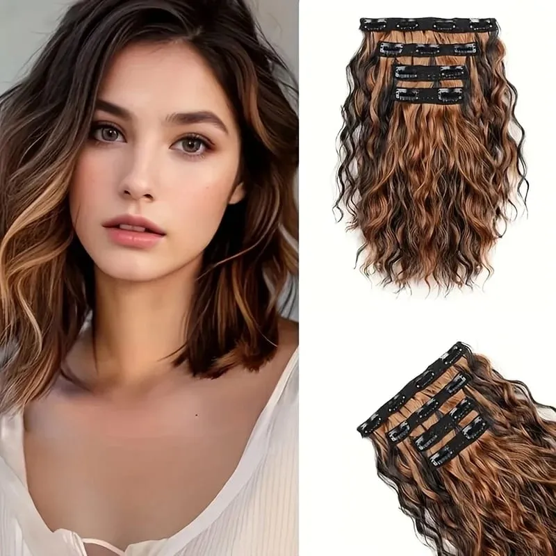 Synthetic Hair Extensions 6PCS Curly Clip In Hair Extensions 12" Short Curly Wavy Invisible Natural Soft Hairpieces for Women — image 6