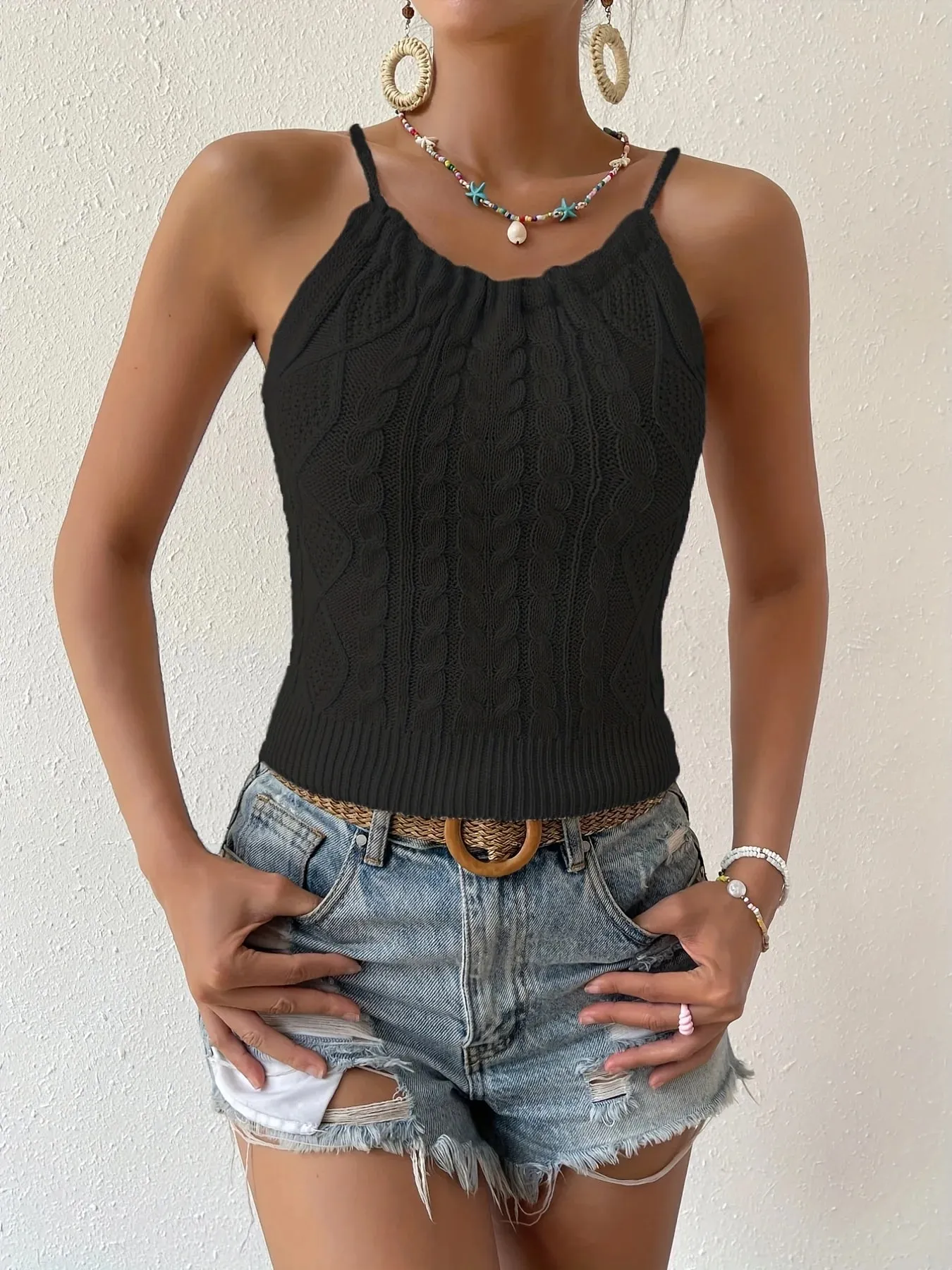 2026 New Summer Y2K Halter Cami Tops Sexy Backless Lace Up Summer Tank Top Women's Clothing Crop Top — image 10