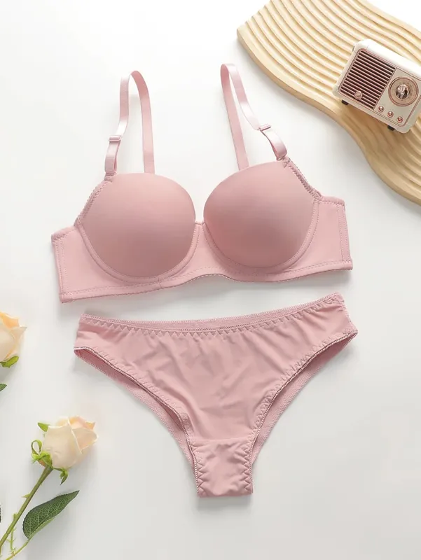 New Hot Selling Solid Color Daily 2-piece Set with Steel Rim push up Bra for Women Underwear Set J2611 — image 10