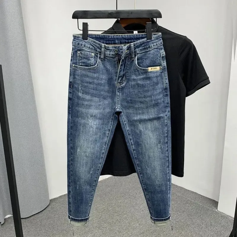 High Quality Fashion Luxury Harajuku Spring and Autumn Casual Blue Slim Jeans for Men New Pencil Pants Design 2024 Denim Jeans — image 6