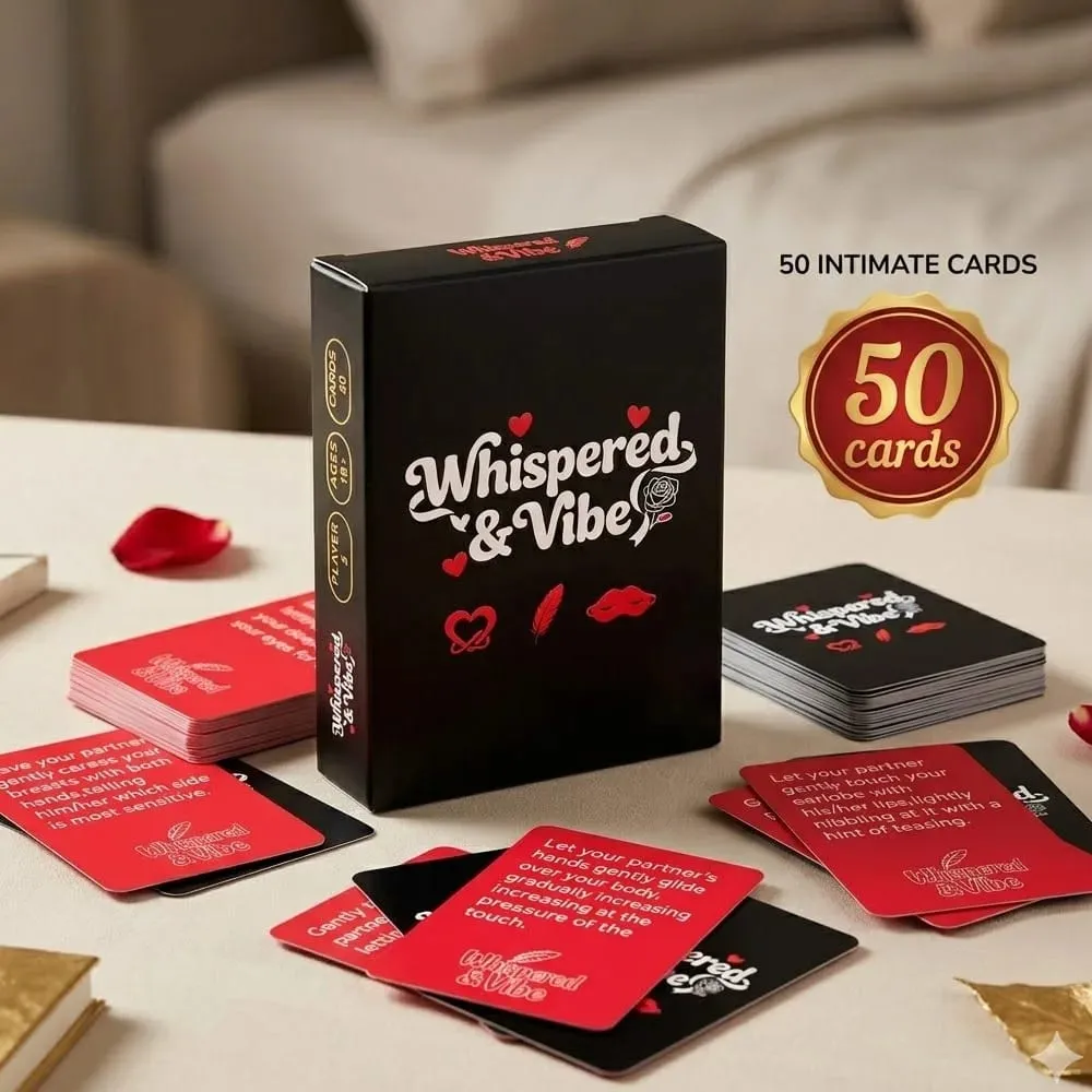 Karetní hra pro páry „Whispered & Vibe“ – 50 koketních výzev a romantických tipů, perfektní dárek k výročí pro páry — image 1