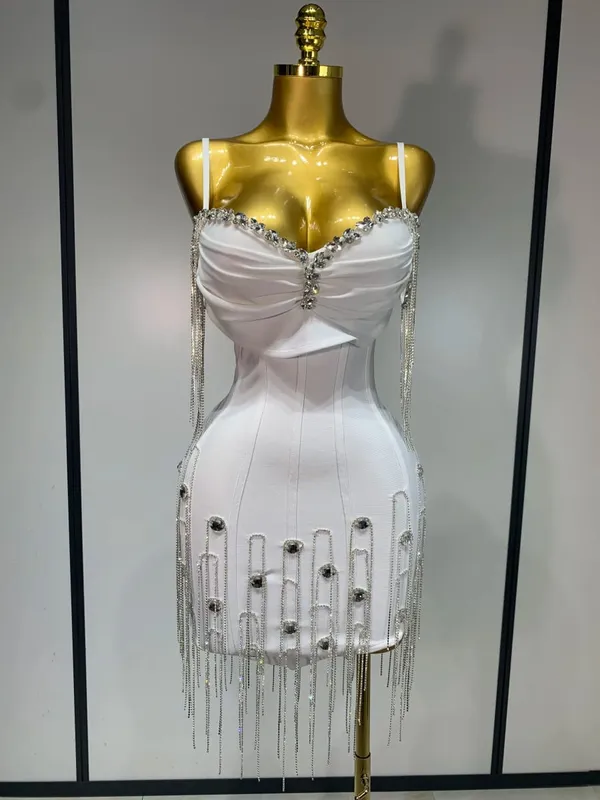 Kobiety seksowny Backless Spaghetti pasek Bodycon bandażowa sukienka bez rękawów 2025 elegancka suknia balowa klub wieczorowe sukienki urodzinowe