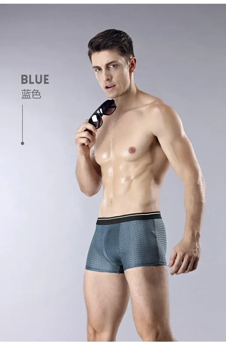 4Pcs/LotMen's Ice Silk Underwear Plus Size Shorts Mesh Boxers Mesh Breathable Underwear Antibacterial Quick Drying Underwear Men — image 11
