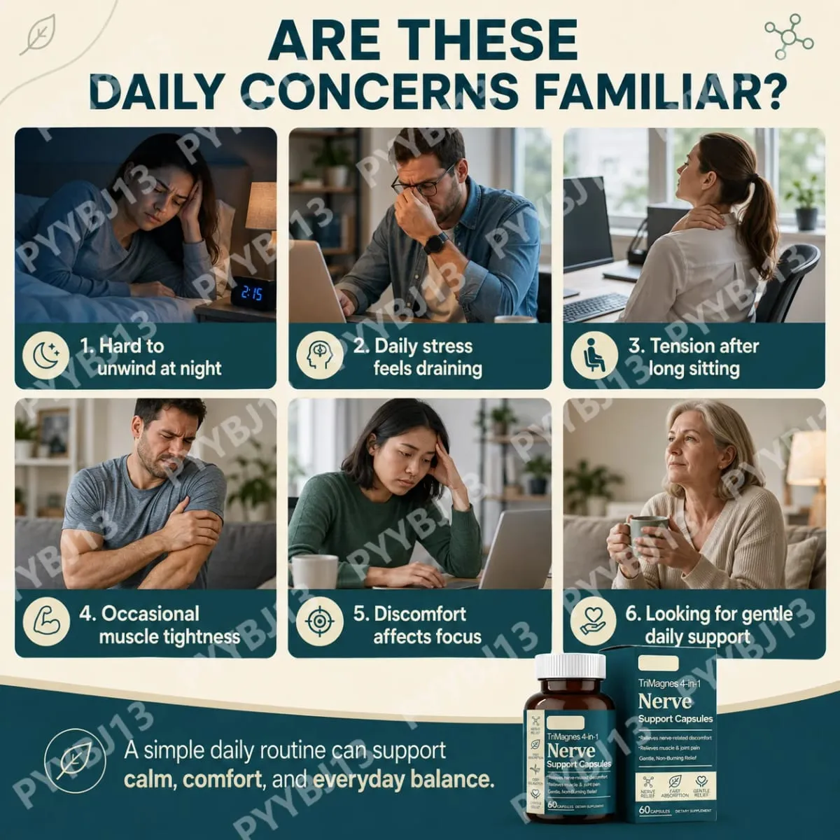 4-i-1 Magnesium nervstödskapslar med citratglycinatmalat och gurkmejaextrakt 60 CT snabbabsorptionsformel — image 2