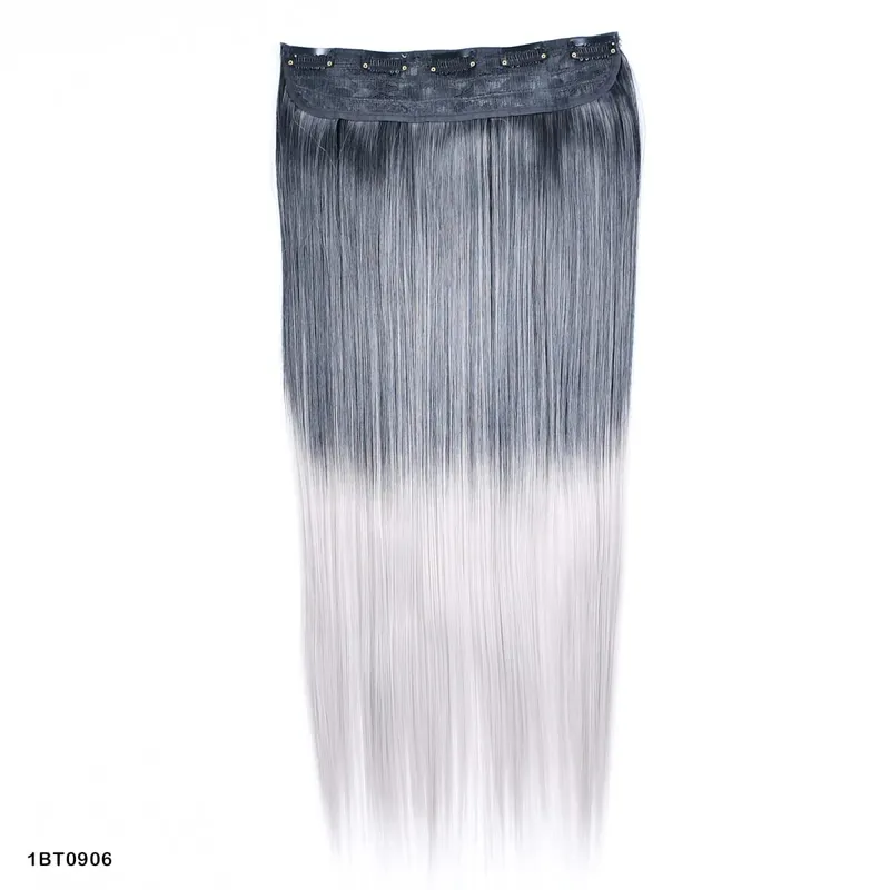 Clip in One Piece Wavy Synthetic Hair Extension Long Straight Synthetic Black Gray Color GreyHairpieces — image 11