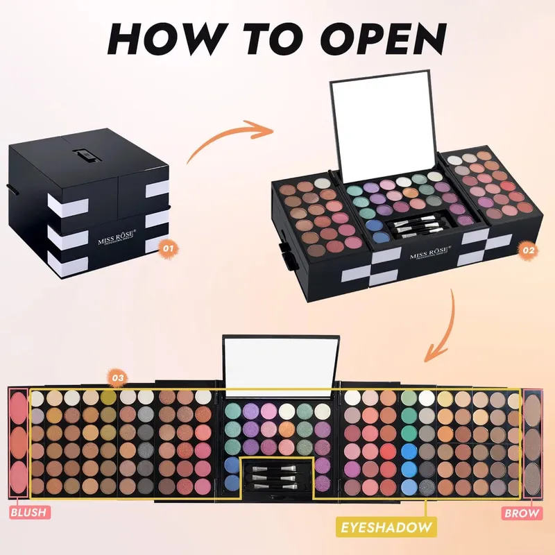 Multi-functional Makeup Box With Mirror Pro Eye Shadow Palette Set For Stage Make up Practical Cosmetic Kit For Makeup