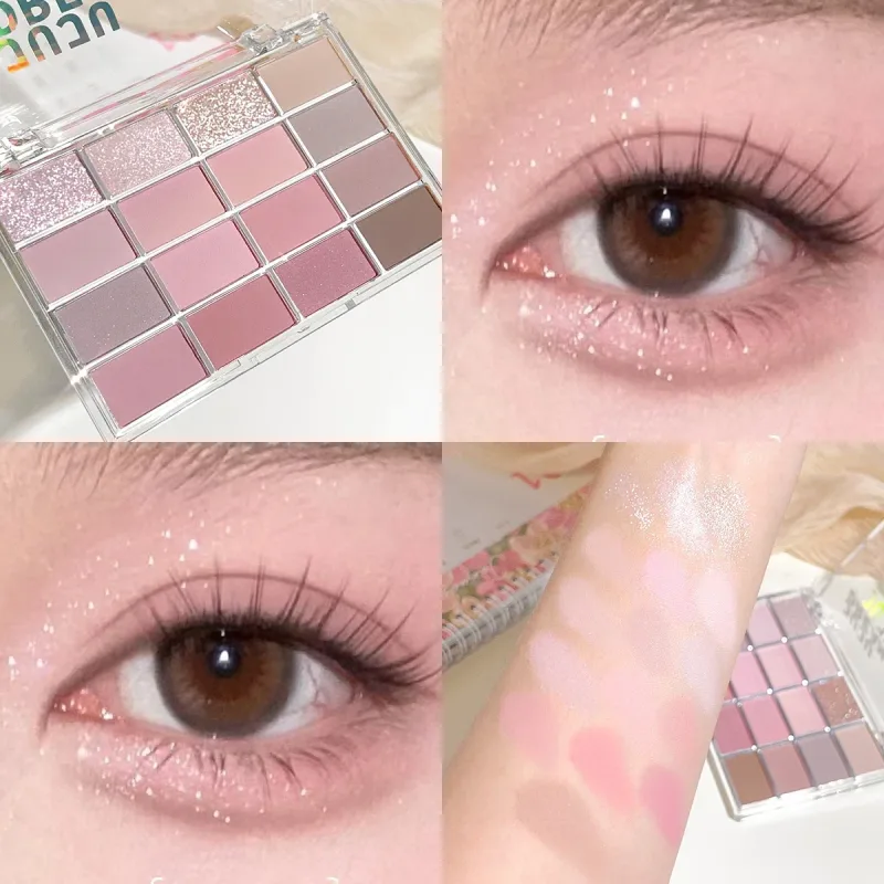 16-Color Eyeshadow Palette Matte & Shimmer – Nude Earth Tones Silky Blendable Texture Korean Style Natural Eye Makeup Look