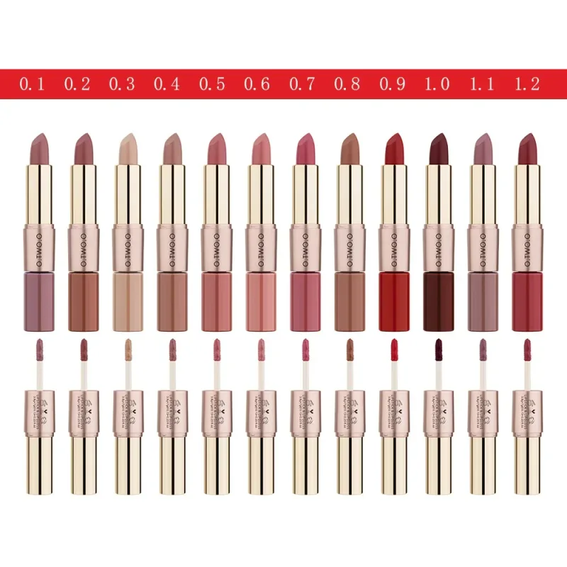 O.TWO.O 2 en 1 Lápiz labial Mate Brillo de labios Cosméticos Pintalabios impermeables Batom Mate Labios Maquillaje Colorete 12 colores Lápiz labial — image 7