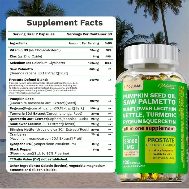 Prostate Support for Adult Men - Reduces Nighttime Toileting Relieves Bladder and Urinary Tract Problems Contains Saw Palmetto