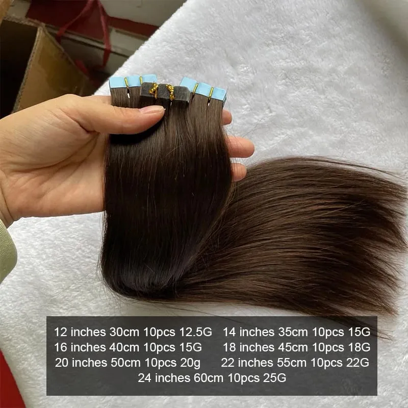 Tape in Human Hair Extensions 12" 16" 20" 24" Mini Tape Hair Extension Straight 10pcs Machine Remy Invisible Adhesive Tape Hair — image 6